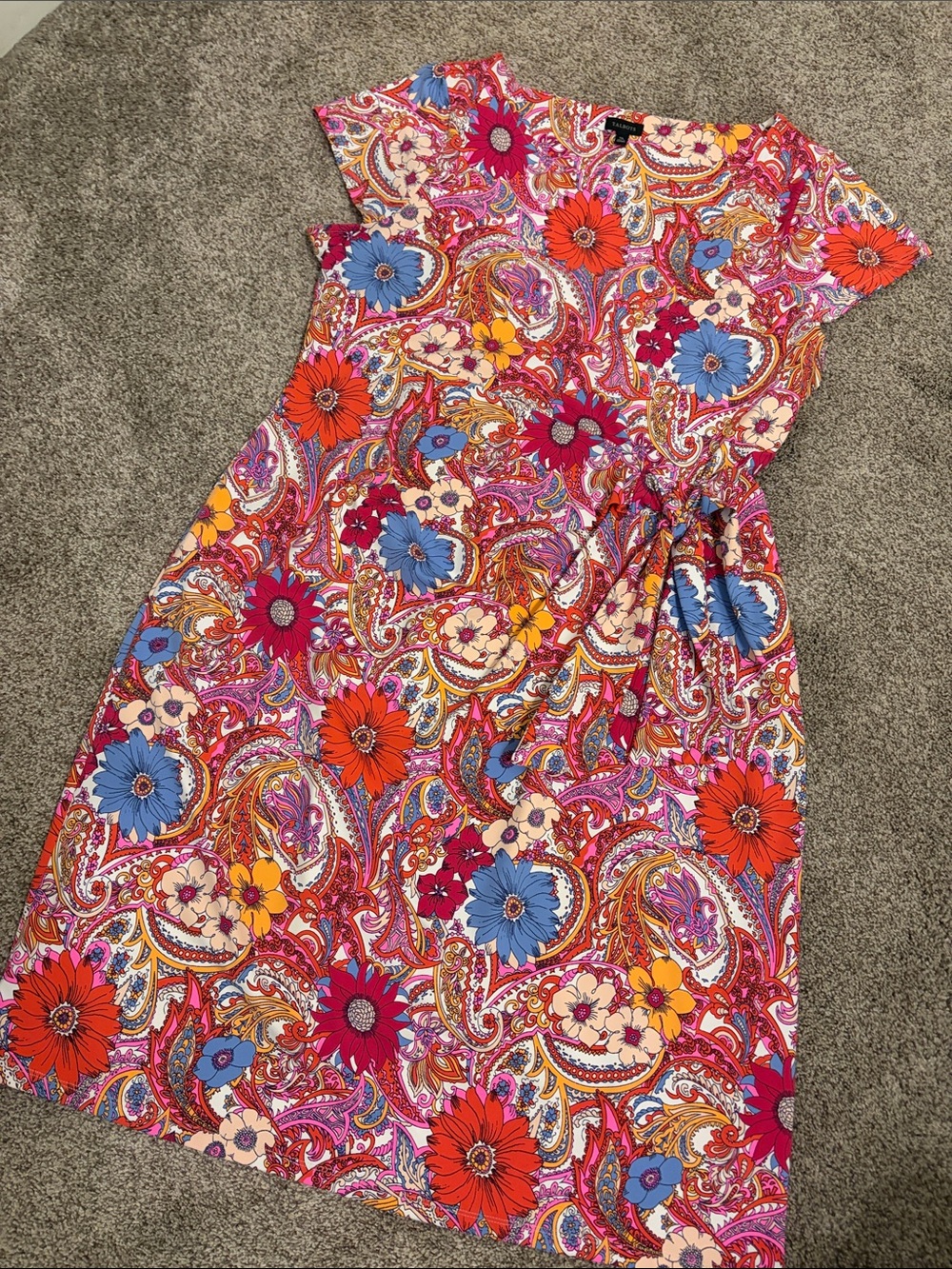 Talbots Pink Paisley Floral Midi Dress with Blue and Orange Accents